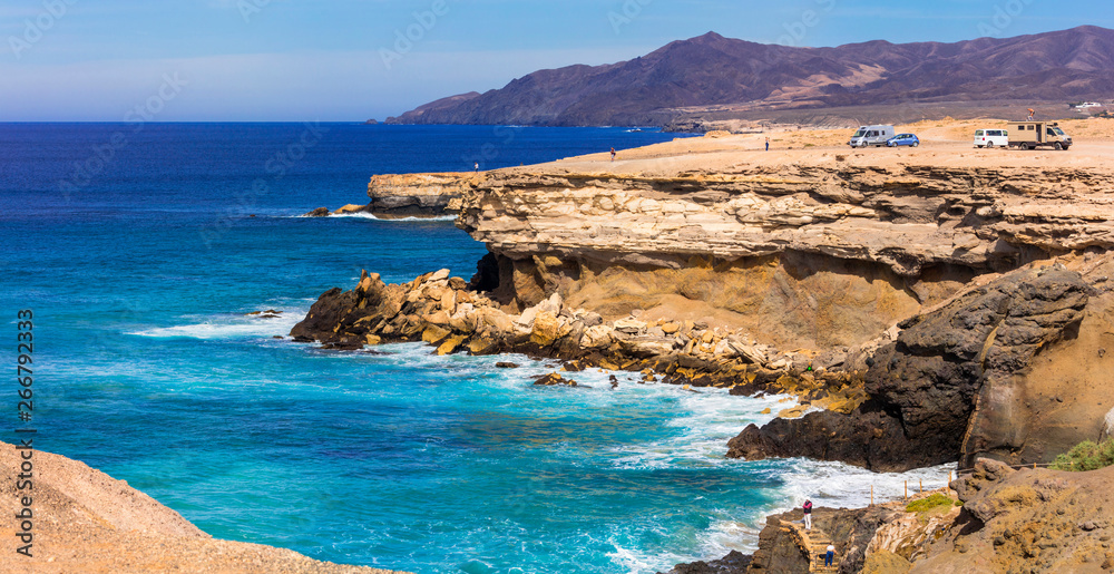 Wild beauty and unspoiled beaches of Fuerteventura. La Pared - popular surfer's spot. Canary islands of Spain