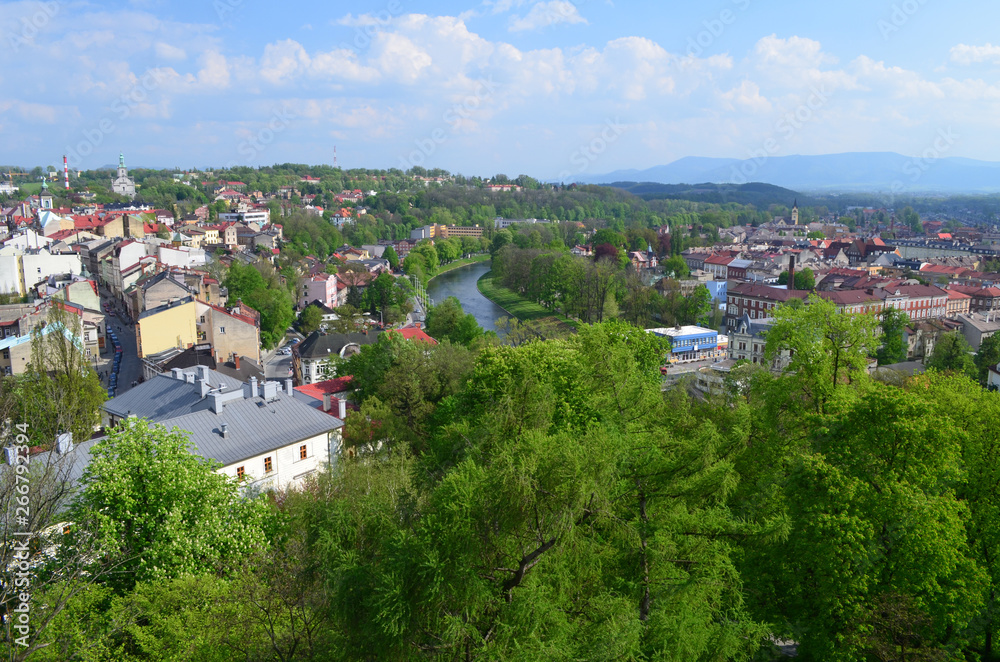 Widok Cieszyna i Ceskeho Tesina z lotu ptaka/Aerial view of Cieszyn and Cesky Tesin, Poland/Czechia