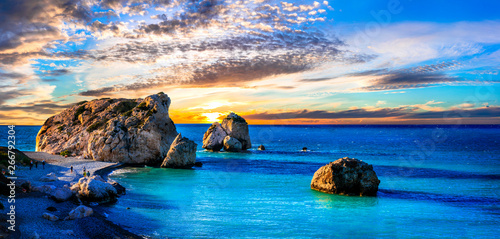 Best beaches of Cyprus island - Petra tou Romiou over sunset