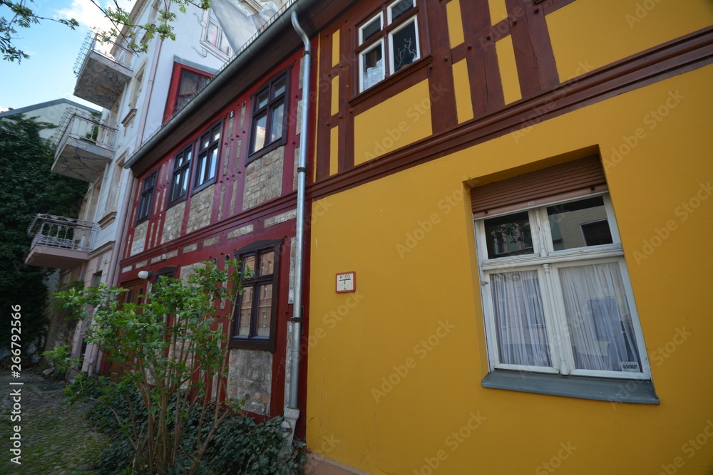 Timbered Houses at the Kolk, oldest settlement area in Berlin Spandau (since March 7, 1232 city rights) on April 6, 2017, Germany
