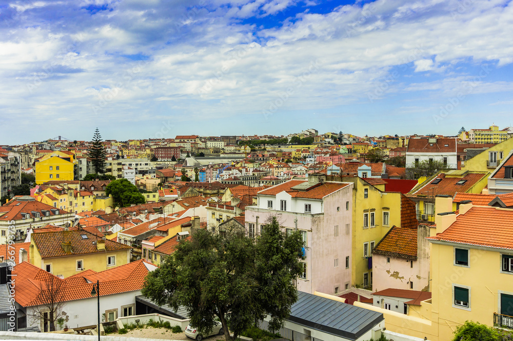 Cityscape view on the old town district in Lisbon city