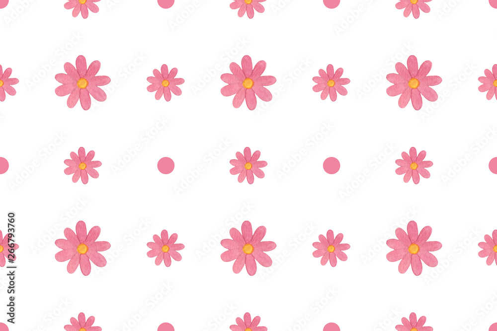 Hand drawn watercolor rose flowers and polka dot seamless pattern on the white background, holiday decoration, flower ornament for textile, scrapbooking, wrapping paper, ornament for any occasion Hand drawn watercolor rose flowers and polka dot seamless pattern on the white background, holiday decoration, flower ornament for textile, scrapbooking, wrapping paper, ornament for any occasion