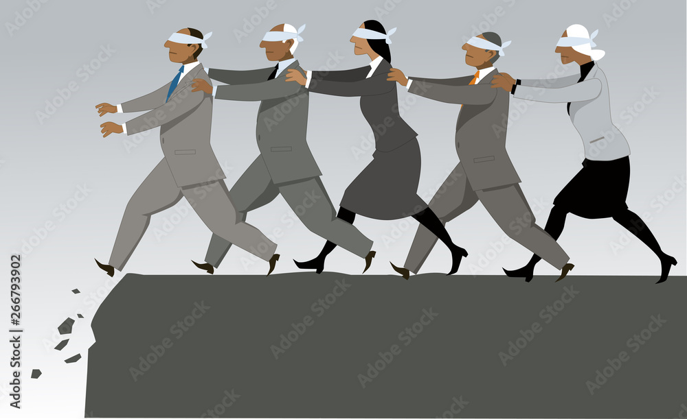 Fototapeta premium Blind leads blind to the catastrophe, EPS 8 vector illustration