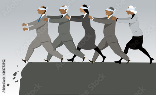 Blind leads blind to the catastrophe, EPS 8 vector illustration