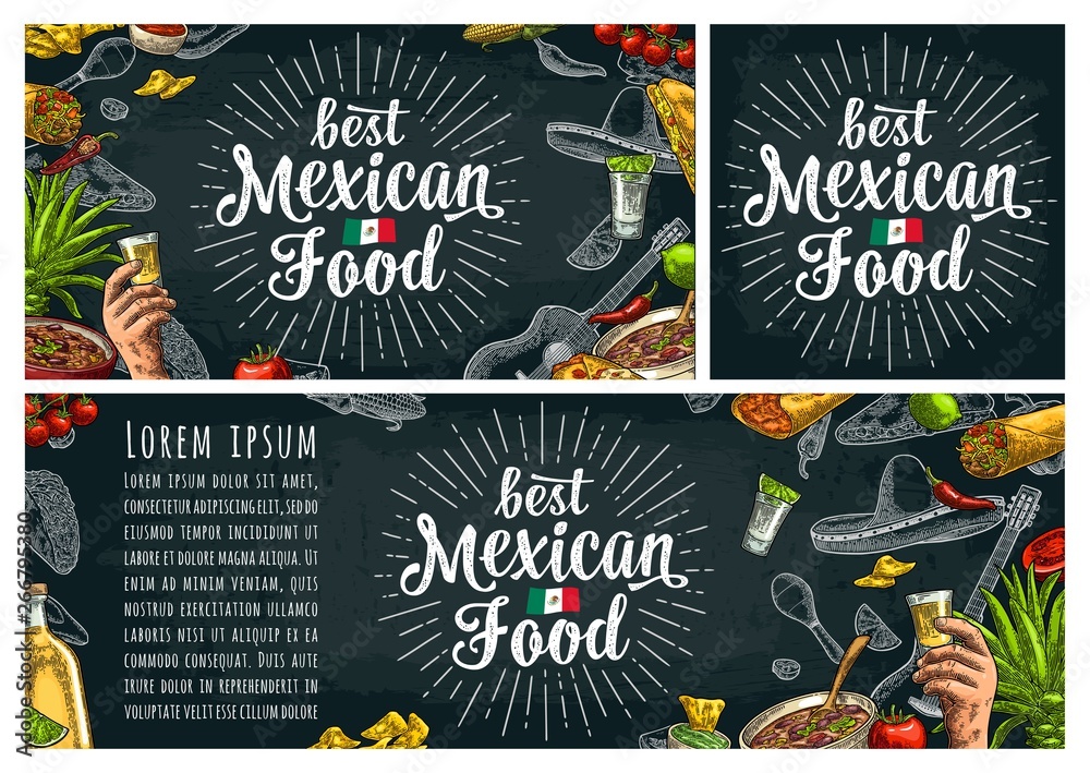Naklejka Best mexican food handwriting lettering and vintage engraving