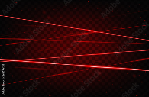 Red realistic laser beam background. Laser rays iolated on transparent background. Modern style abstract. Bright shiny lasers pattern. Vector illustration photo