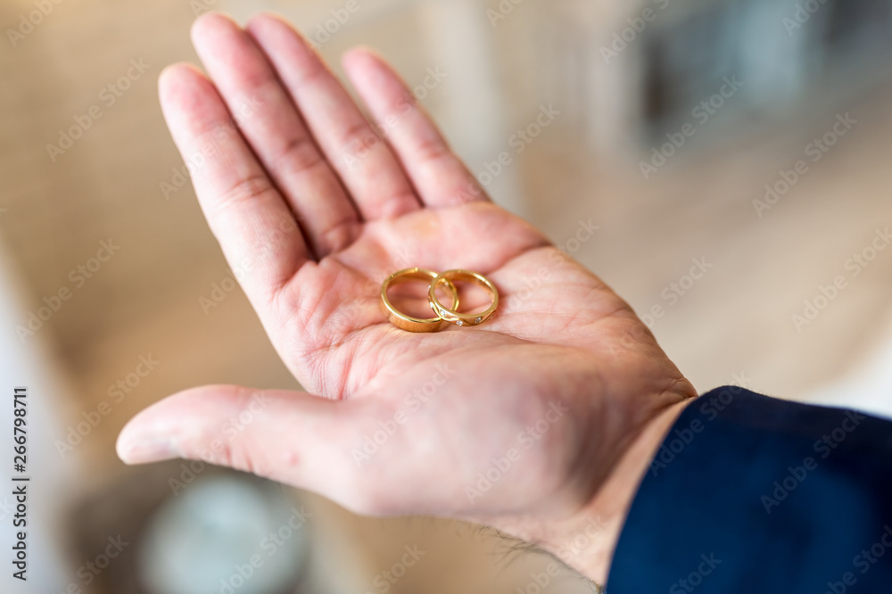Wedding rings. The groom is holding the rings Wedding rings. The groom is holding the rings