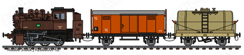 The vectorized hand drawing of a vintage freight steam train