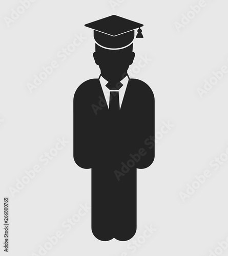 Graduate Student Icon. Standing male symbol on gray background. Flat style vector EPS.