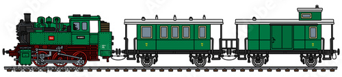The vectorized hand drawing of a vintage green personal steam train