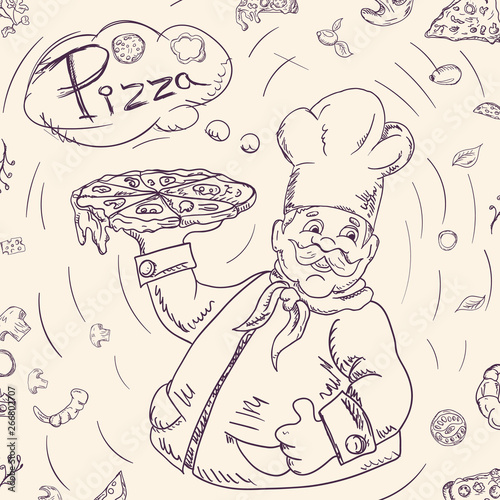 cover background_10_illustration  on the theme of Italian pizza cuisine  for decoration and design sticker of ingredients