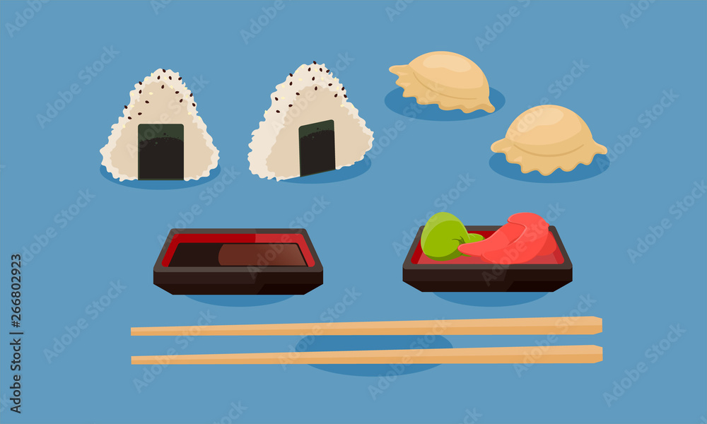 Sushi Side Dishes Vector Illustration Icon Set