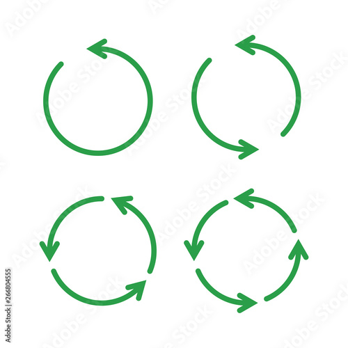 Green reusable arrow icons, eco recycle or recycling vector signs isolated on white background