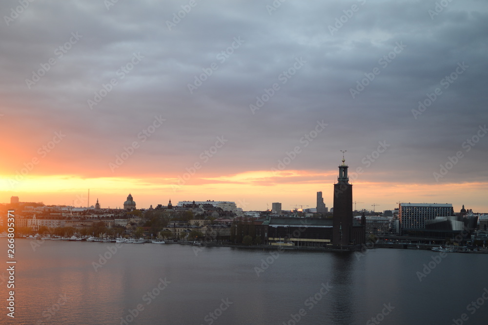 stockholm, city hall, sunset