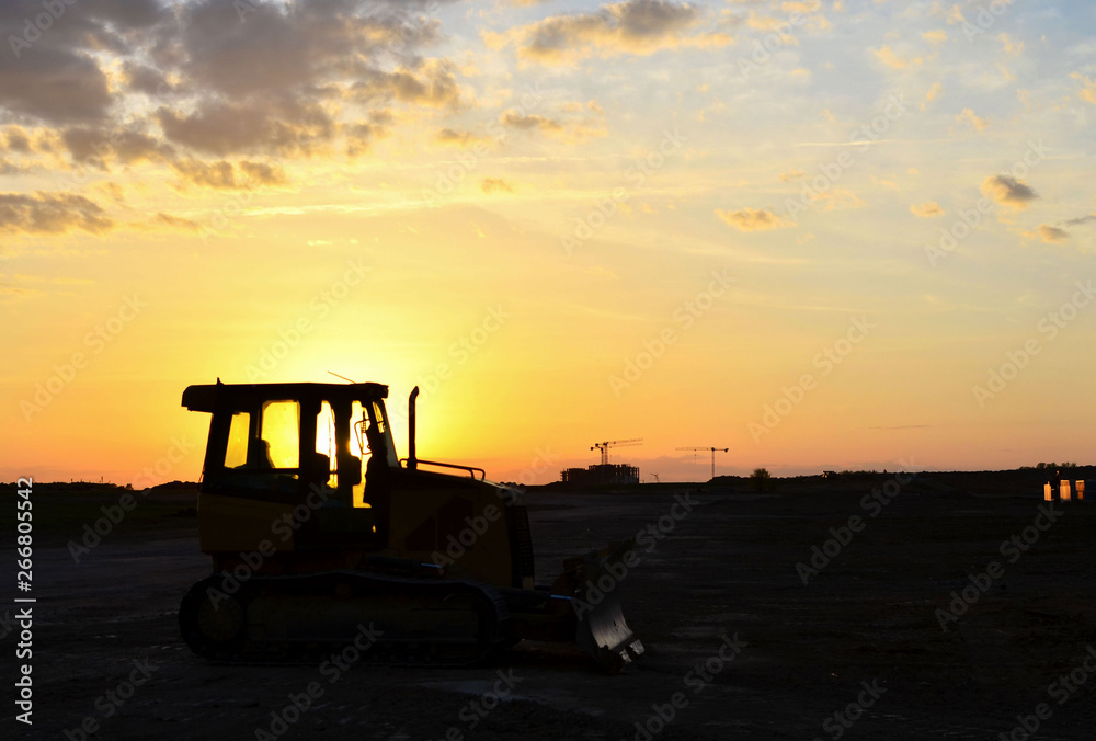 Fototapeta premium Track-Type Tractors, Bulldozer, Earth-Moving Heavy Equipment for Construction - Image