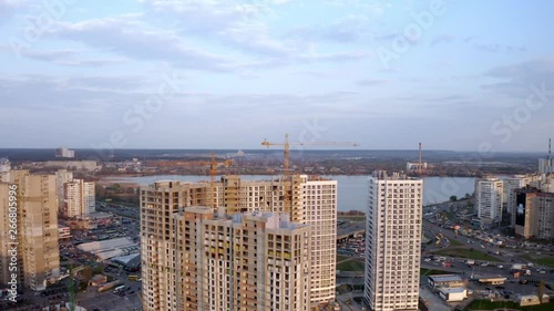 New apartments buildings under construction in central Kiev. aerial drone photo