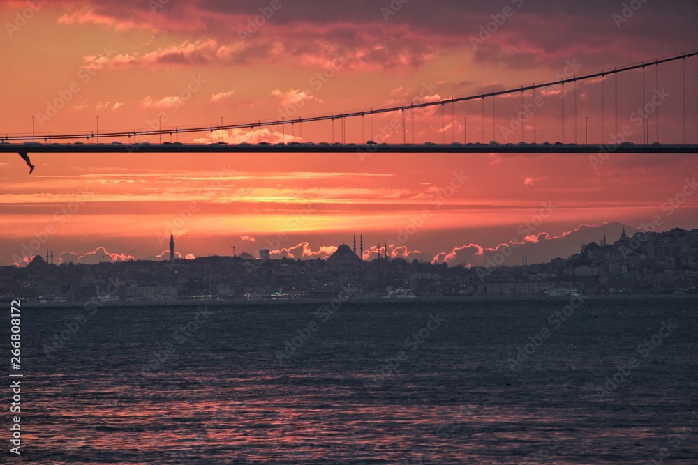 Istanbul Bosphorus Bridge and sunset