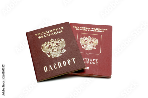 Two red Russian passports on a white background. Isolated 