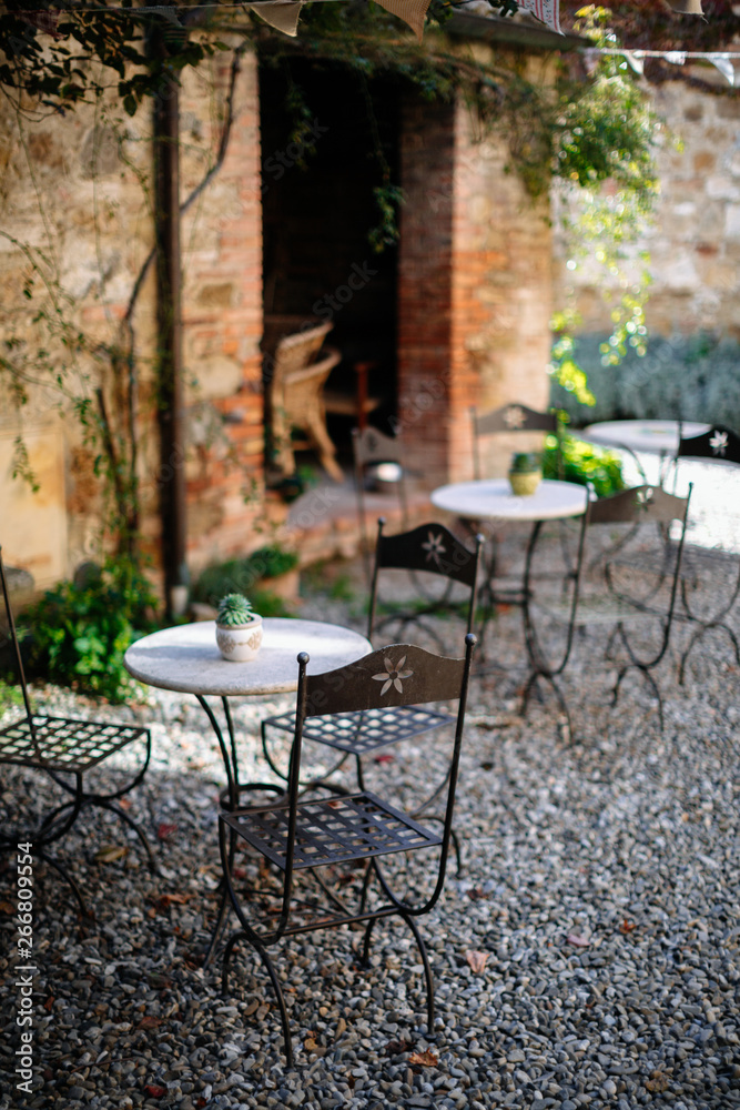 old tables at tuscan villa