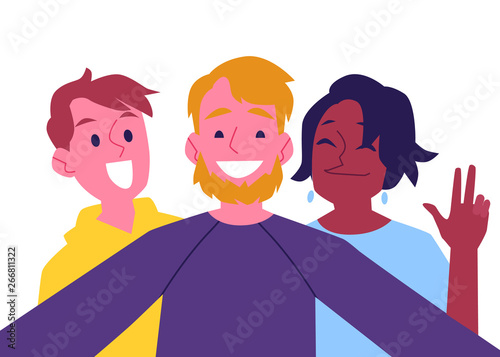 Vector flat cheerful friend making selfie together