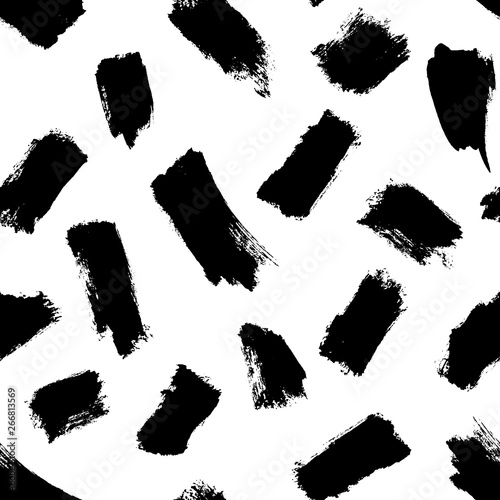 Vector seamless pattern. Repeatable texture with black ink drawn strokes. Artistic monochrome background. Black and white baackdrop.
