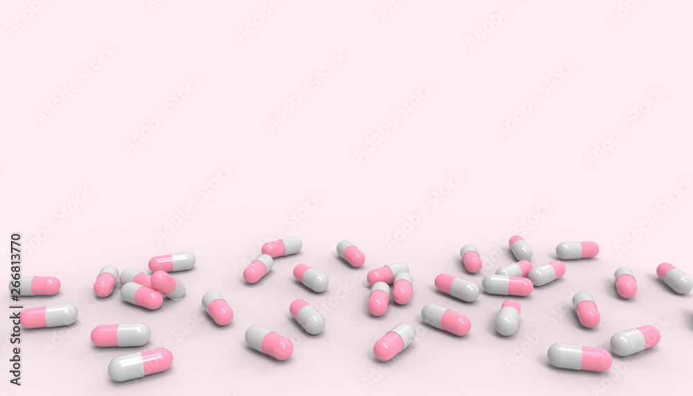 Capsule Pill Pink of medicine isolated isolated on Pink background - 3D rendering