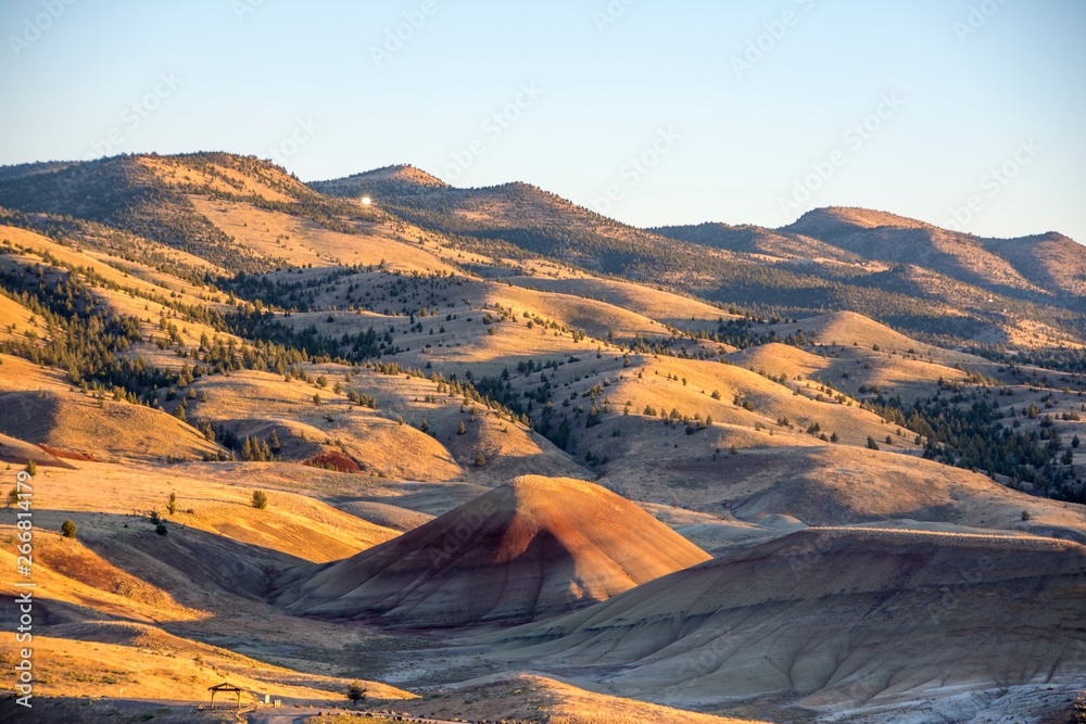 Naklejka premium Overview picture of the Painted Hills in Oregon, USA on a summer evening.