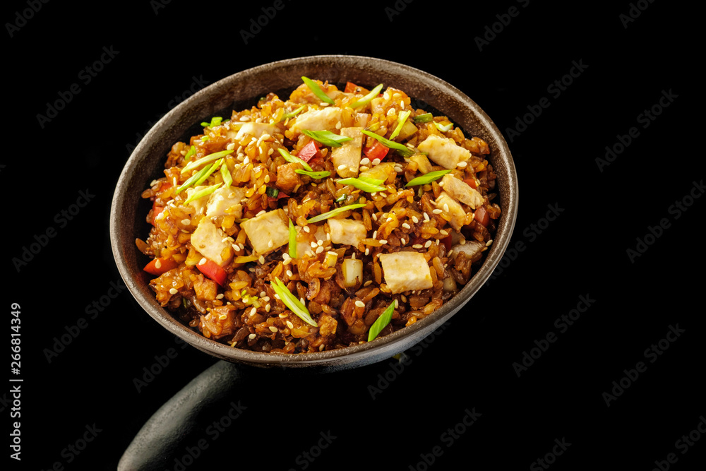 Rice with chicken in teriyaki sauce. Rice with chicken in teriyaki sauce.