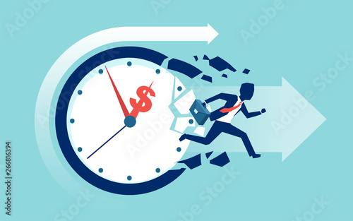 Vector of a businessman breaking a clock face running for a profit