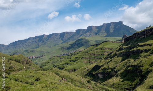 View of the Sani Pass which connects Underberg in South Africa to Mokhotlong in Lesotho. The Sani Pass is the highest mountain pass in the world.