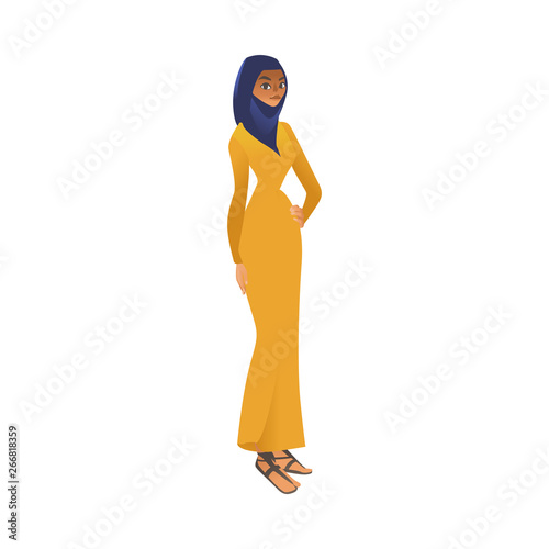 Vector muslim khaliji woman in hijab cartoon icon