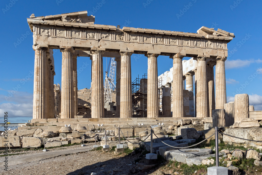 Ancient Building of The Parthenon in the Acropolis of Athens, Attica, Greece