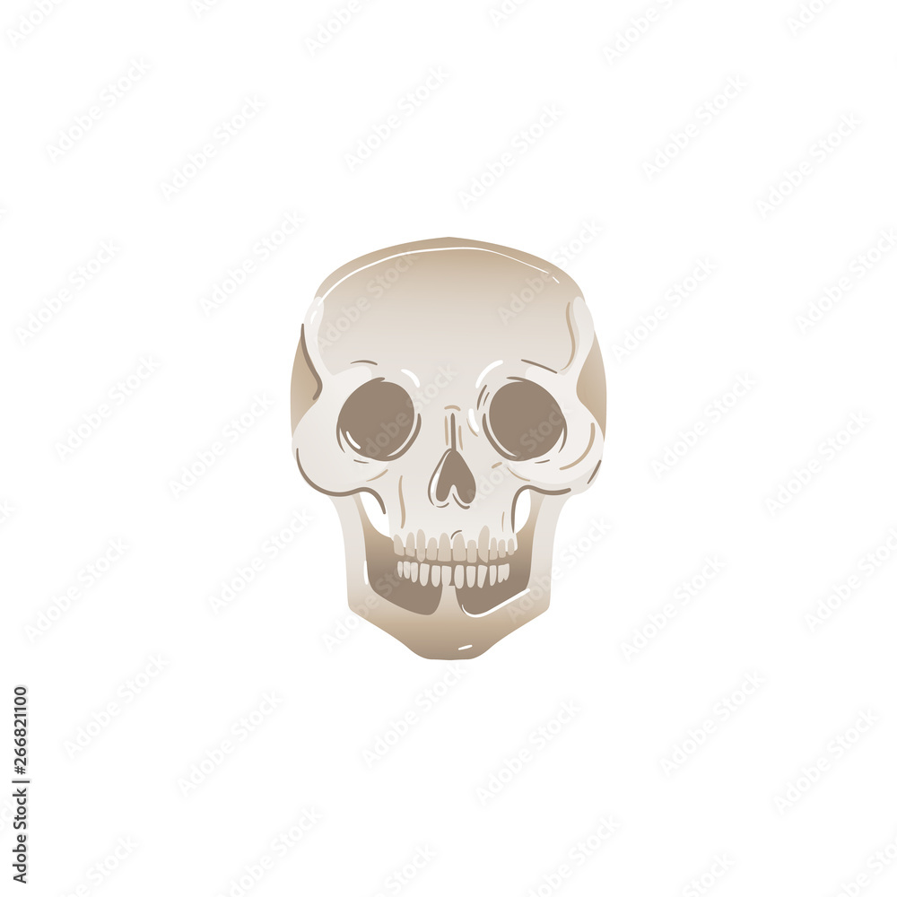 Cheerfull skeleton smiling skull for Halloween or other party monochrome design.