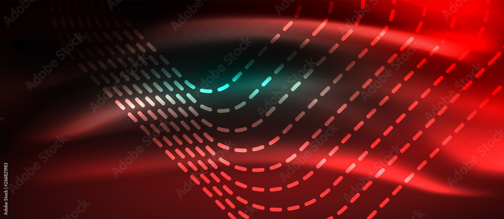 Fototapeta premium Dark background with neon glowing elements, shiny motion concept