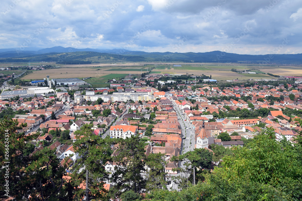 Obraz premium Aerial view of Rasnov town. Rasnov landscape, Romania.