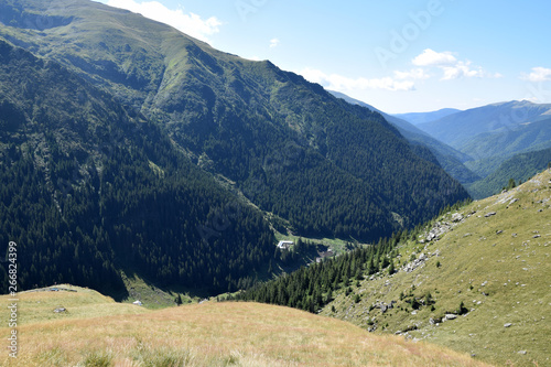 Landscape of Fagaras mountains with Transfagarasan (DN7C) road. Romania.