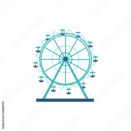 Round silhouette and icon of a ferris wheel, carousel for an amusement park and entertainment.