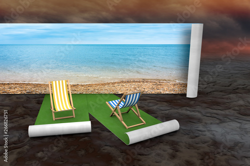 Fotografie Concept of imaginary chair on the beach against desert background