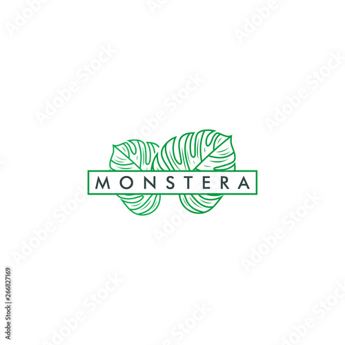 monstera deliciosa leaf logo vector icon illustration - Vector