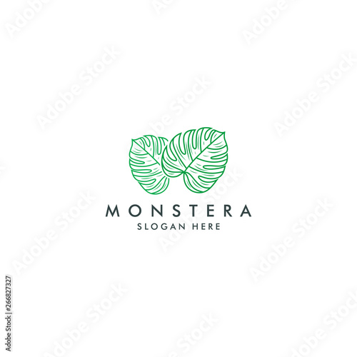 monstera deliciosa leaf logo vector icon illustration - Vector