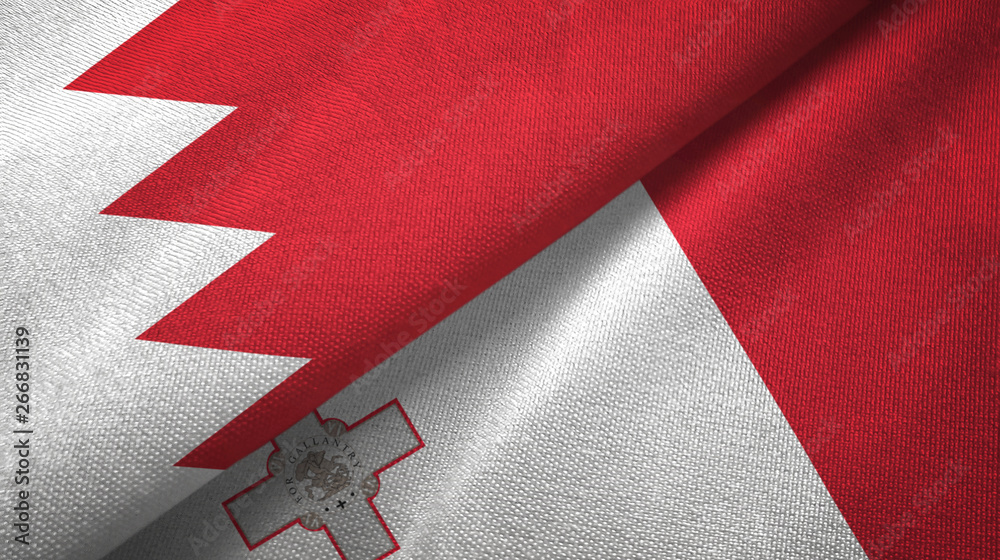 Fototapeta premium Bahrain and Malta two flags textile cloth, fabric texture