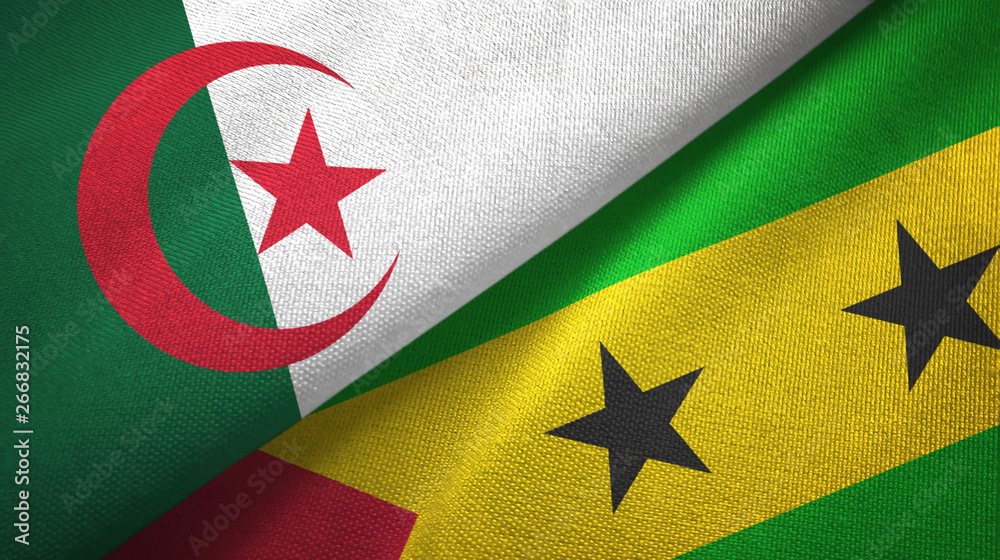 Algeria and Sao Tome and Principe two flags textile cloth, fabric texture Algeria and Sao Tome and Principe two flags textile cloth, fabric texture
