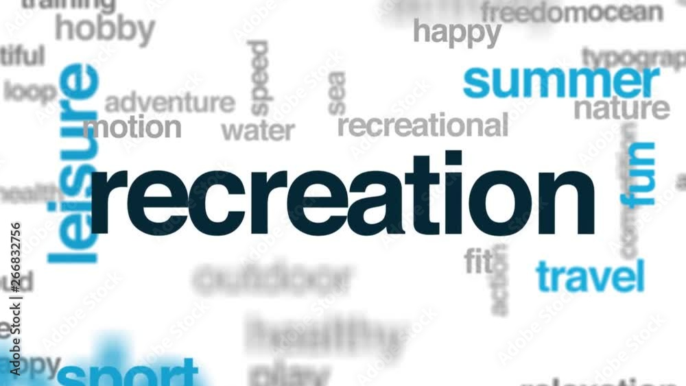 Recreation animated word cloud. Kinetic typography. Recreation animated word cloud. Kinetic typography.