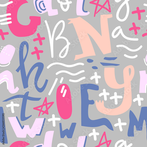 Seamless pattern with different  color letters in chaotic manner
