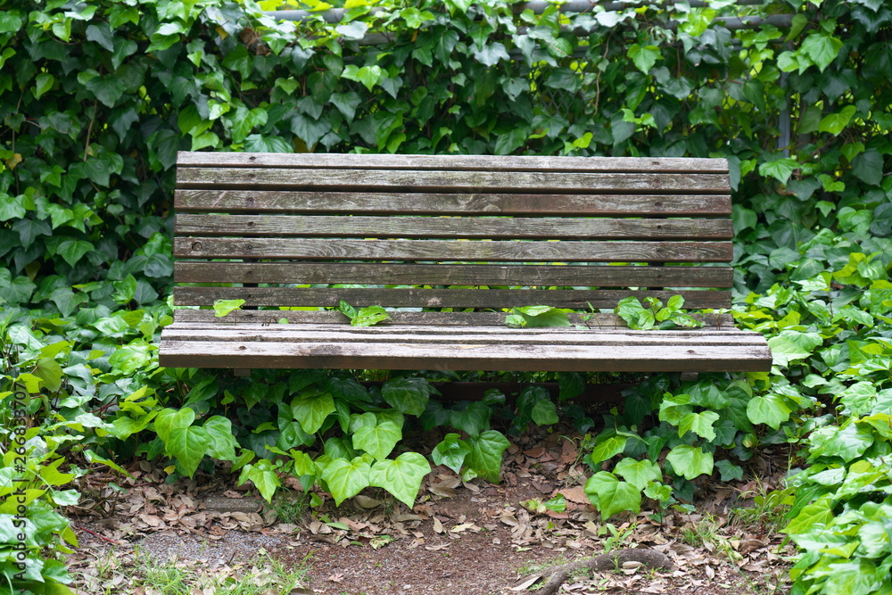 Tokyo,Japan-May 9, 2019: An aged dirty bench in Tokyo Tokyo,Japan-May 9, 2019: An aged dirty bench in Tokyo