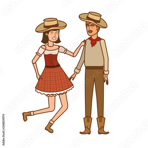 farmers couple dancing with straw hat