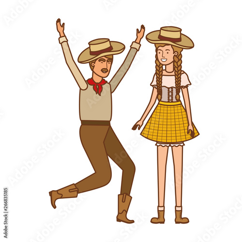 farmers couple dancing with straw hat