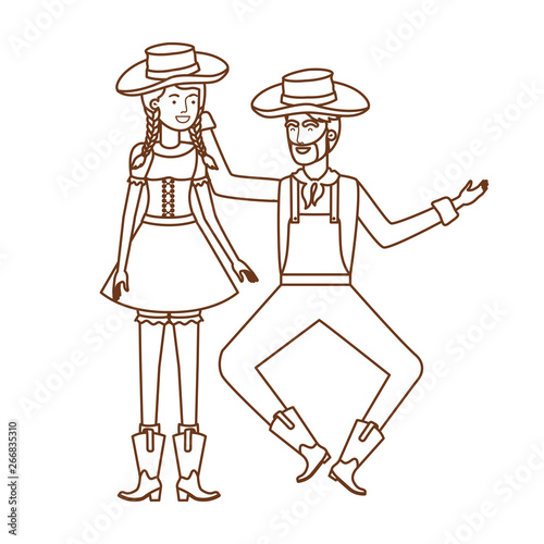 farmers couple dancing with straw hat