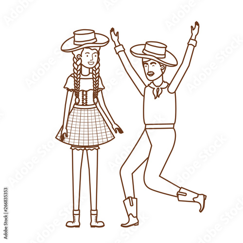 farmers couple dancing with straw hat