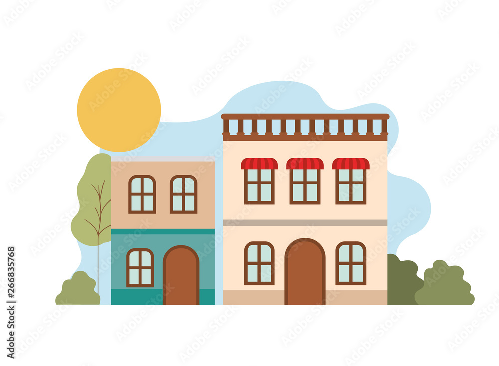 neighborhood houses in landscape isolated icon neighborhood houses in landscape isolated icon